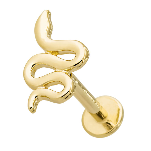 Gold snake-shaped labret on a white background