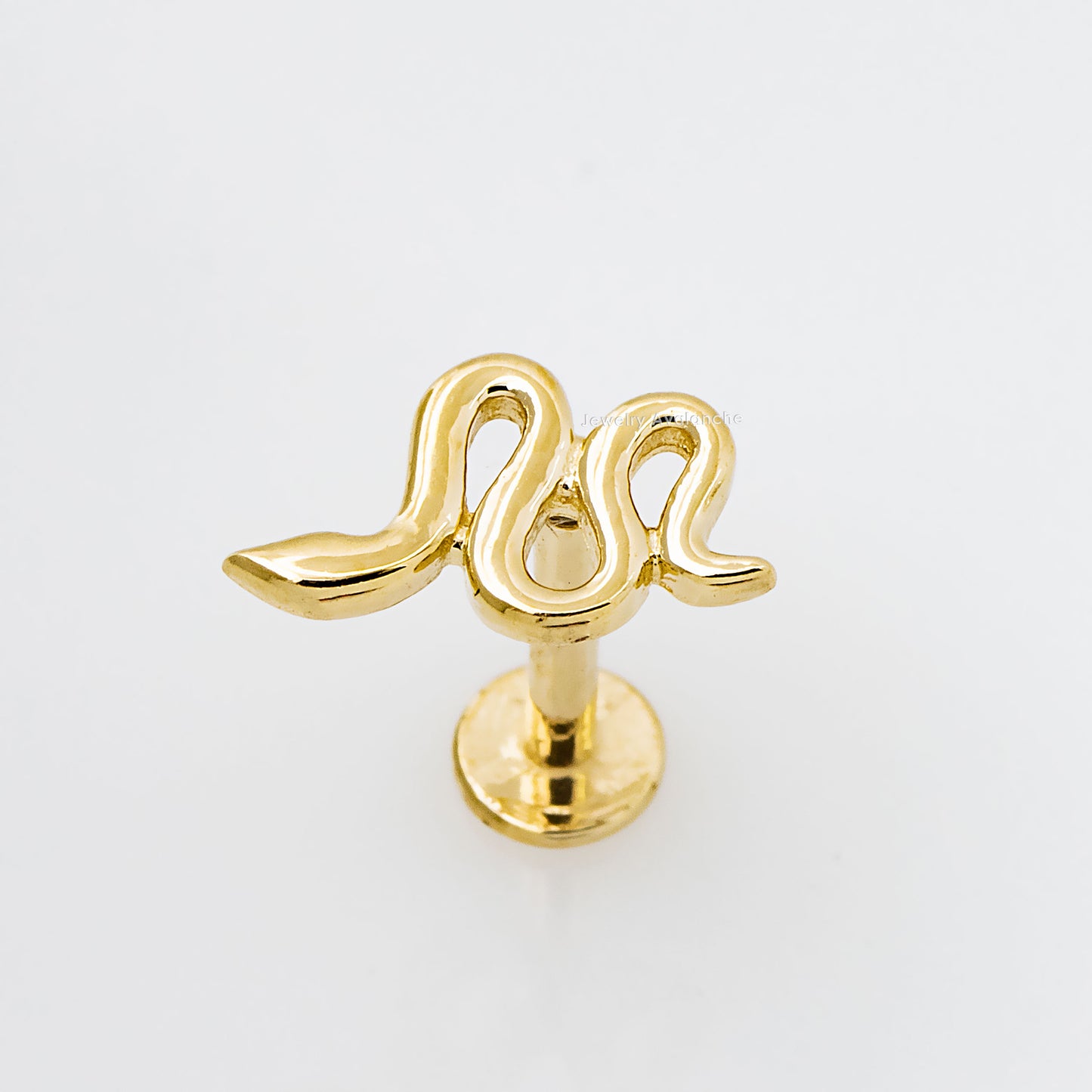 Jewelry Avalanche Solid 14K Gold Snake Labret Stud, Helix, Tragus, 8mm Post, Internally Threaded, Flat Back
