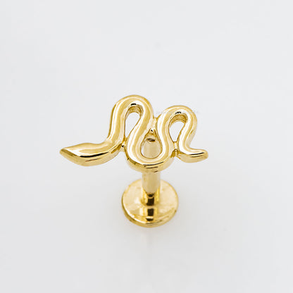 Jewelry Avalanche Solid 14K Gold Snake Labret Stud, Helix, Tragus, 8mm Post, Internally Threaded, Flat Back
