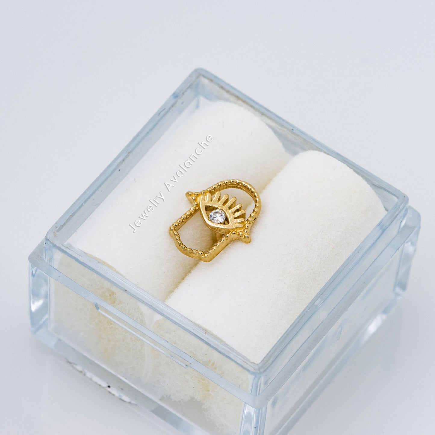 Jewelry Avalanche Solid 14K Gold Hallow Hamsa Labret Stud, Helix, Tragus, 8mm Post, Internally Threaded, Flat Back
