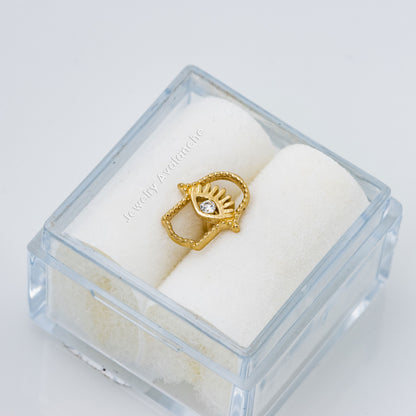 Jewelry Avalanche Solid 14K Gold Hallow Hamsa Labret Stud, Helix, Tragus, 8mm Post, Internally Threaded, Flat Back