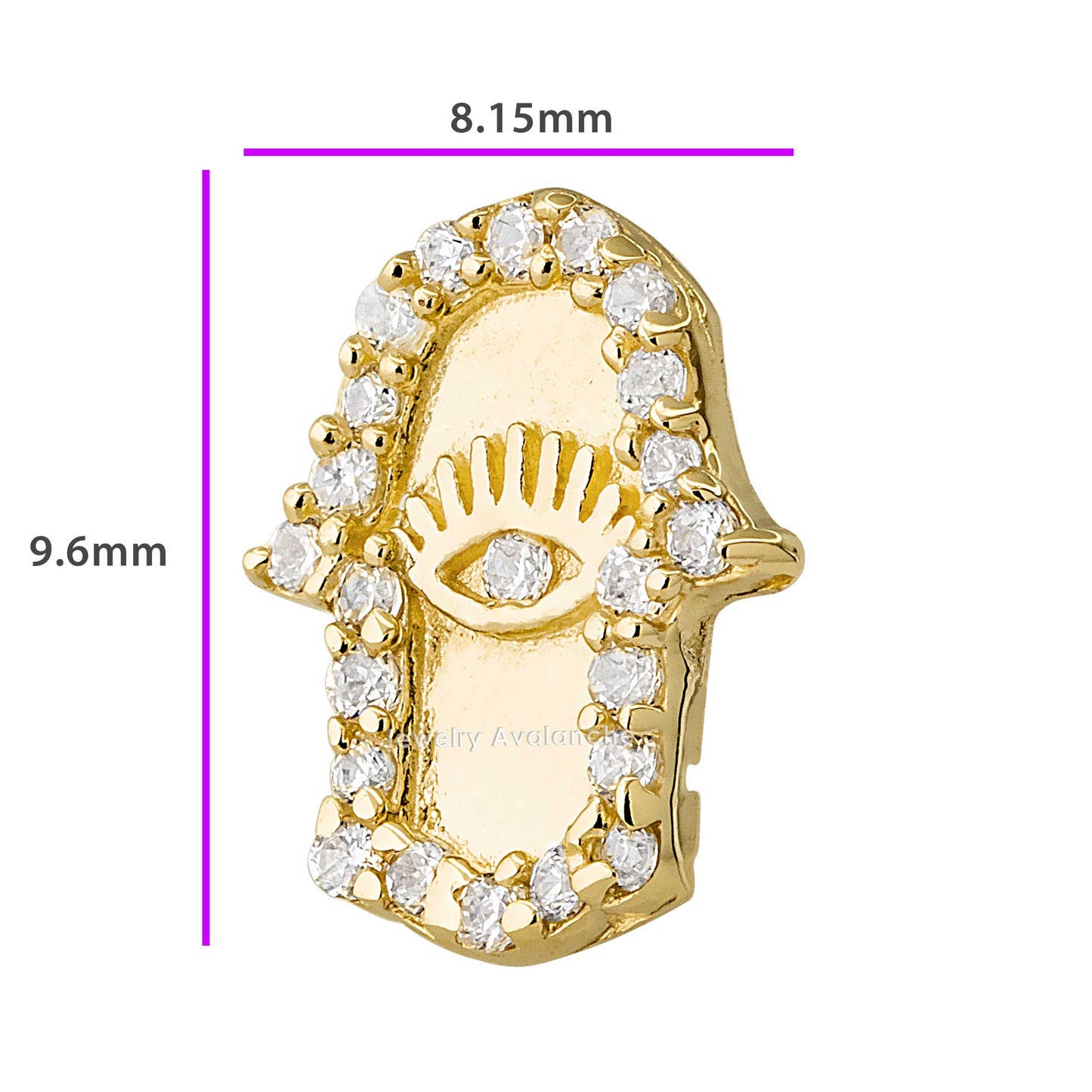 Jewelry Avalanche Solid 14K Gold Hamsa Hand Labret Stud, Helix, Tragus, 8mm Post, Internally Threaded, Flat Back
