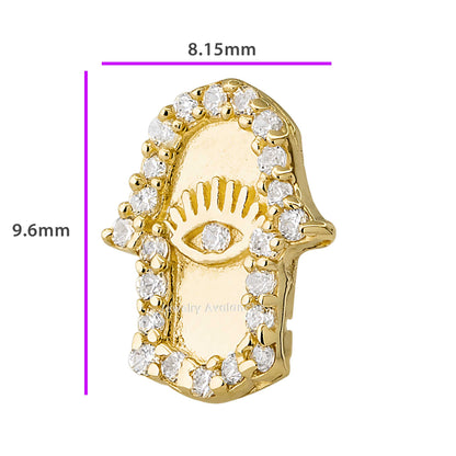 Jewelry Avalanche Solid 14K Gold Hamsa Hand Labret Stud, Helix, Tragus, 8mm Post, Internally Threaded, Flat Back
