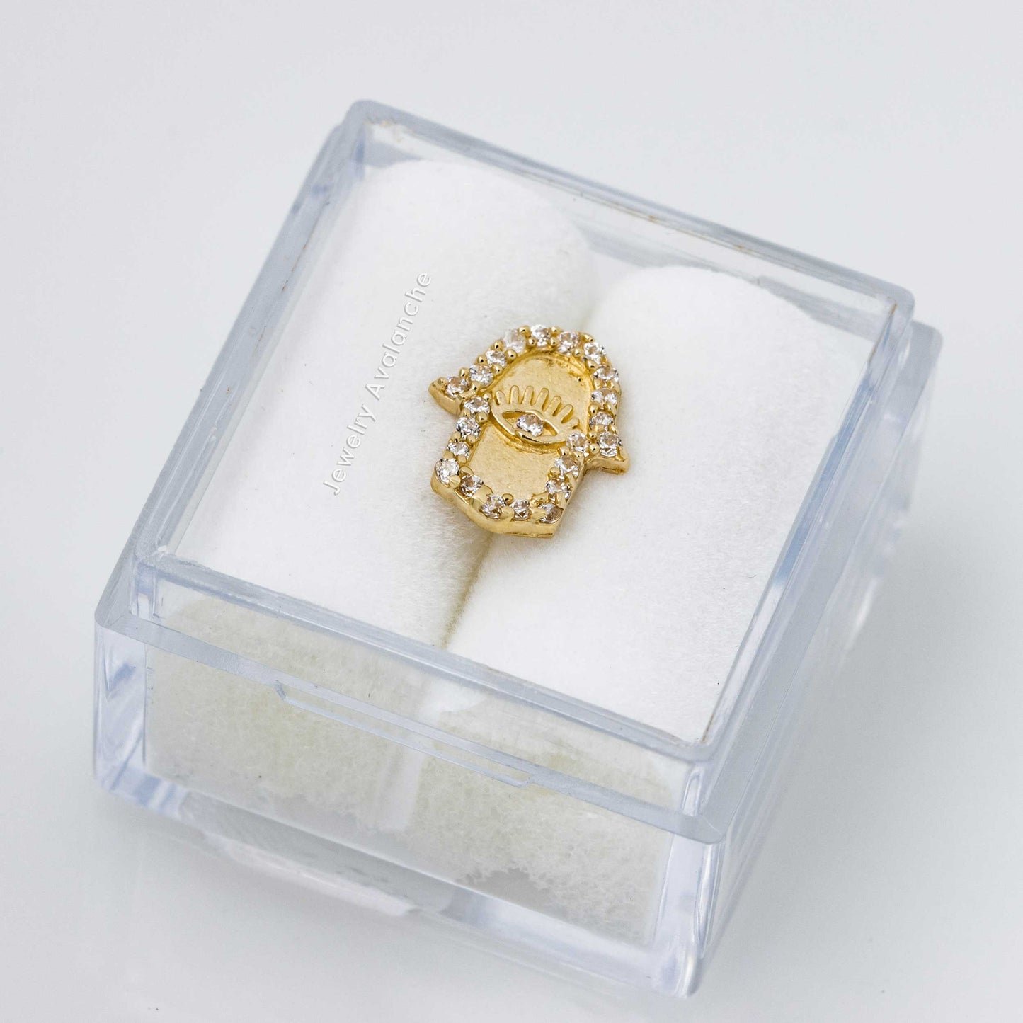 Jewelry Avalanche Solid 14K Gold Hamsa Hand Labret Stud, Helix, Tragus, 8mm Post, Internally Threaded, Flat Back