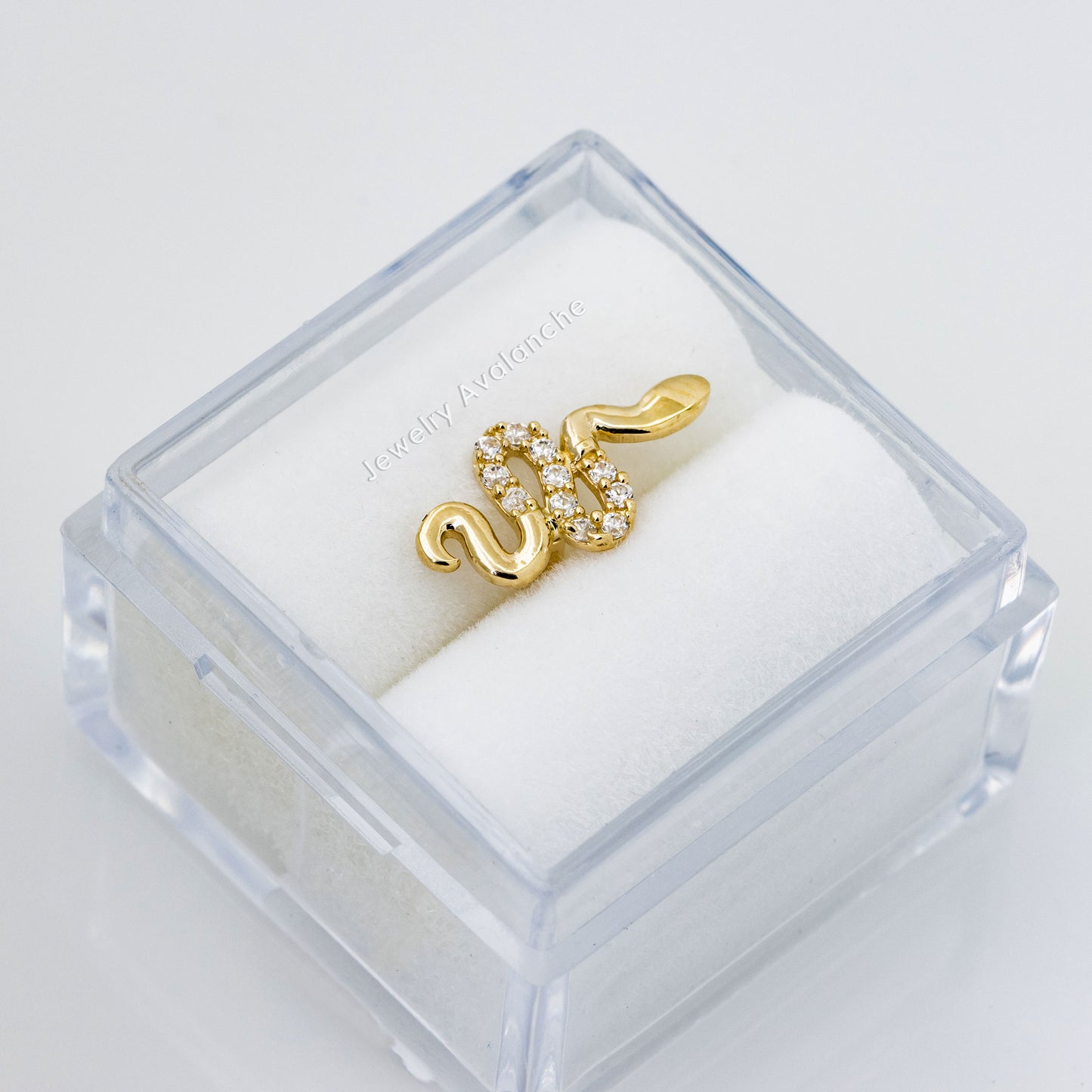 Jewelry Avalanche Solid 14K Gold CZ Snake Labret Stud, Helix, Tragus, 8mm Post, Internally Threaded, Flat Back