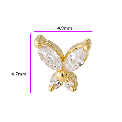 Jewelry Avalanche Solid 14K Gold Marquise CZ Butterfly Labret Stud, Helix, Tragus, 8mm Post, Internally Threaded, Flat Back