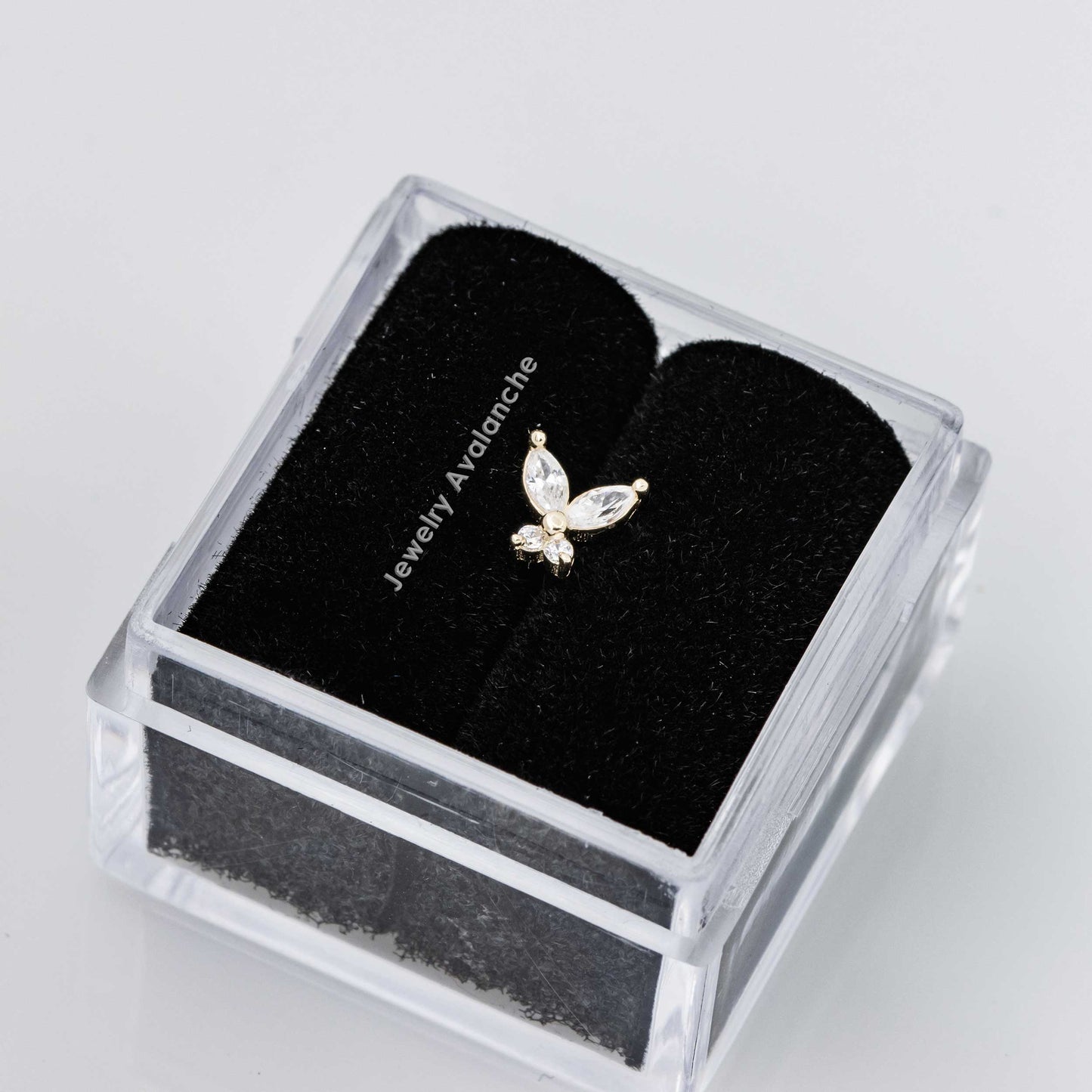 Jewelry Avalanche Solid 14K Gold Marquise CZ Butterfly Labret Stud, Helix, Tragus, 8mm Post, Internally Threaded, Flat Back