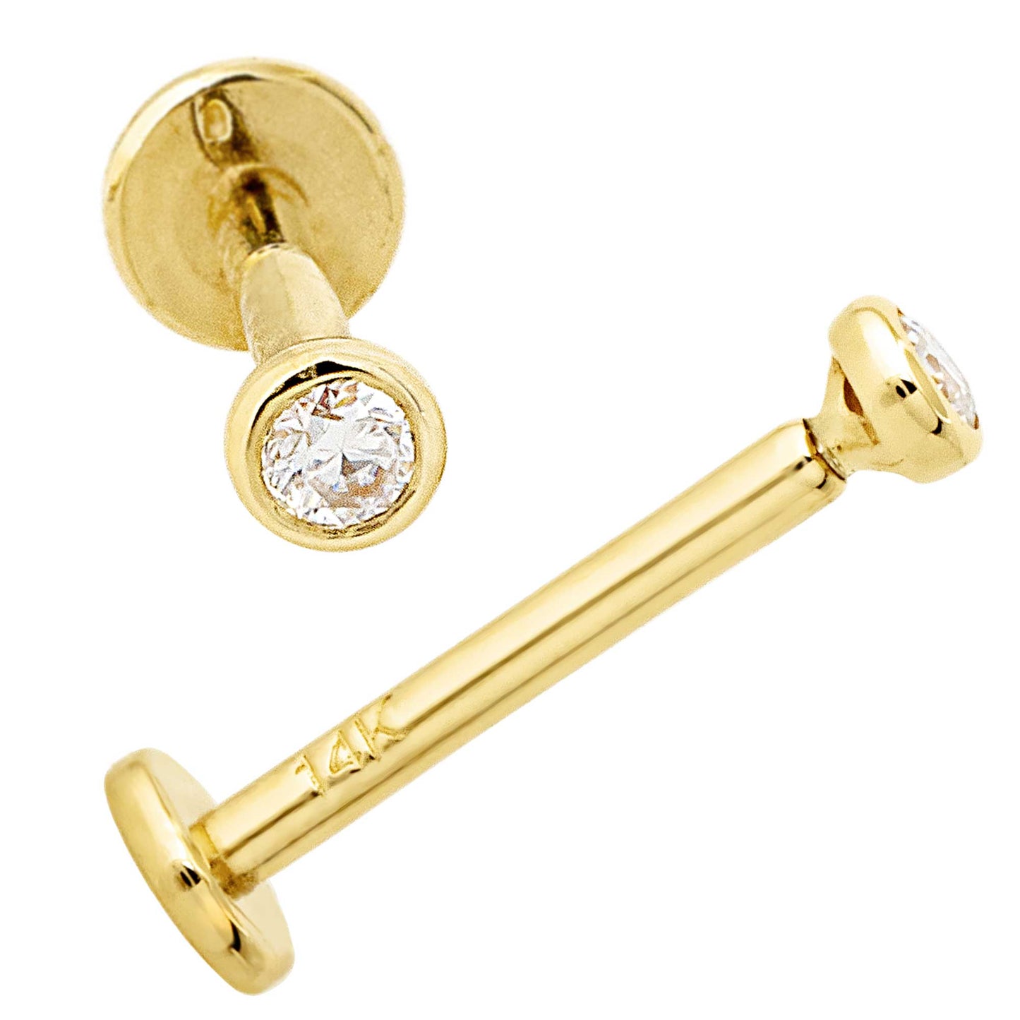 Jewelry Avalanche Unisex 14K Gold Bezel Set 2mm Moissanite Labret Studs, Monroe, Lip Ring, 16G