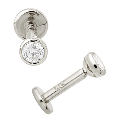 Jewelry Avalanche Unisex 14K Gold Bezel Set 2.5mm Moissanite Labret Studs, Monroe, Lip Ring, 16G