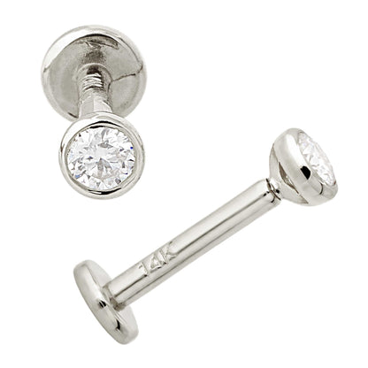Jewelry Avalanche Unisex 14K Gold Bezel Set 2.5mm Moissanite Labret Studs, Monroe, Lip Ring, 16G