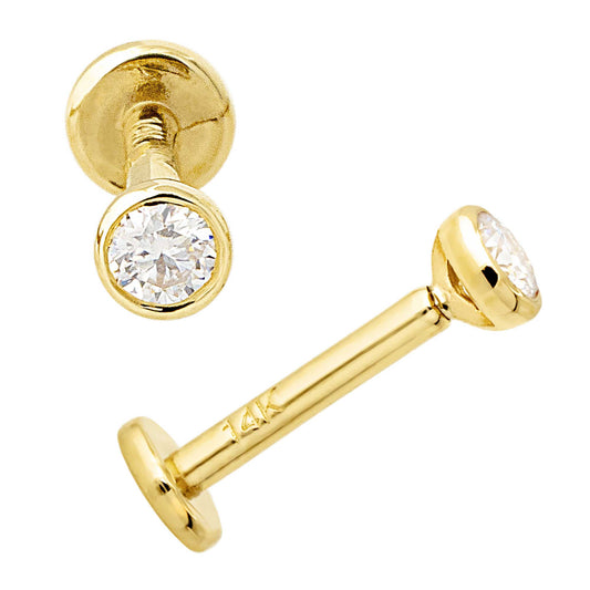 Jewelry Avalanche Unisex 14K Gold Bezel Set 2.5mm Moissanite Labret Studs, Monroe, Lip Ring, 16G