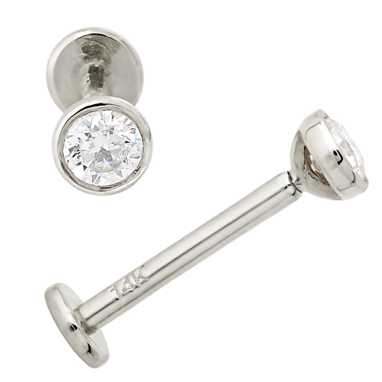 Jewelry Avalanche Unisex 14K Gold Bezel Set 3mm Moissanite Labret Studs, Monroe, Lip Ring, 16G