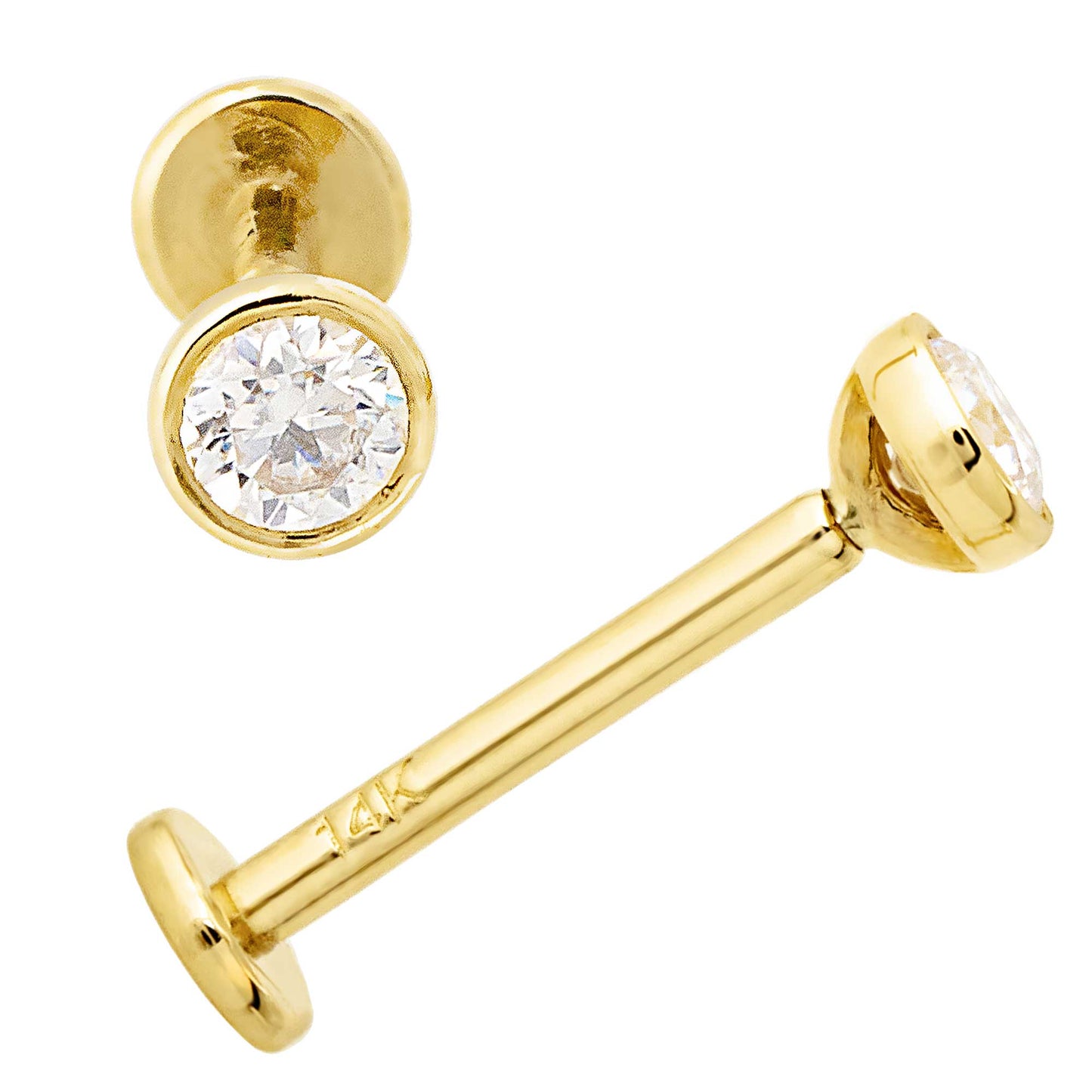 Jewelry Avalanche Unisex 14K Gold Bezel Set 3mm Moissanite Labret Studs, Monroe, Lip Ring, 16G