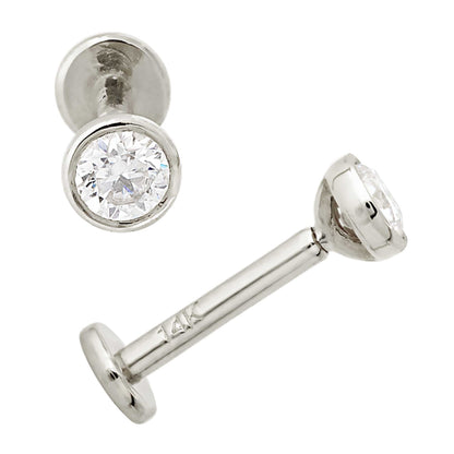 Jewelry Avalanche Unisex 14K Gold Bezel Set 3mm Moissanite Labret Studs, Monroe, Lip Ring, 16G