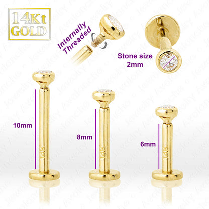 Jewelry Avalanche Unisex 14K Gold Bezel Set 2mm Moissanite Labret Studs, Monroe, Lip Ring, 16G