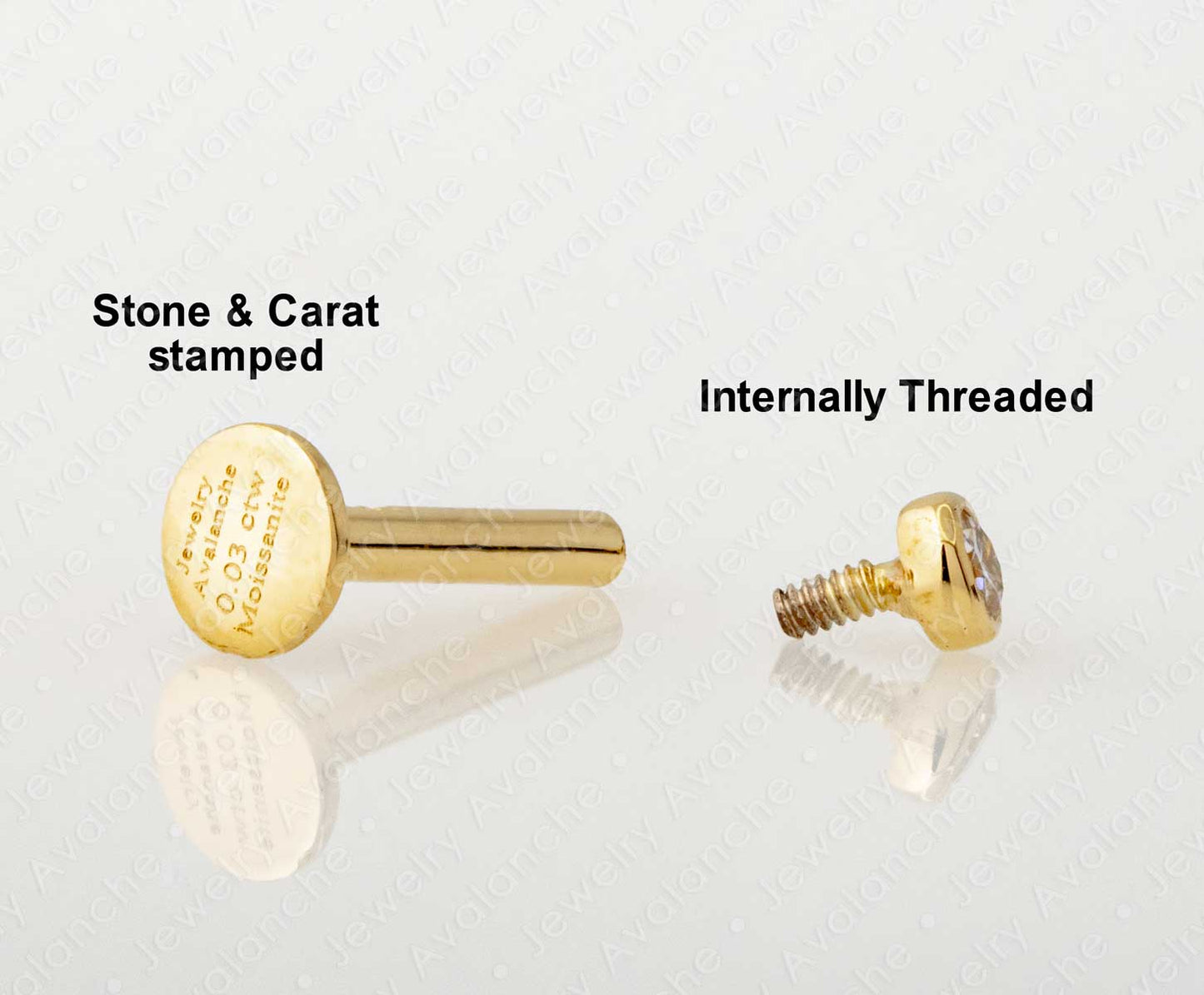 Jewelry Avalanche Unisex 14K Gold Bezel Set 2mm Moissanite Labret Studs, Monroe, Lip Ring, 16G
