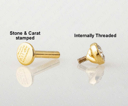 Jewelry Avalanche Unisex 14K Gold Bezel Set 3mm Moissanite Labret Studs, Monroe, Lip Ring, 16G