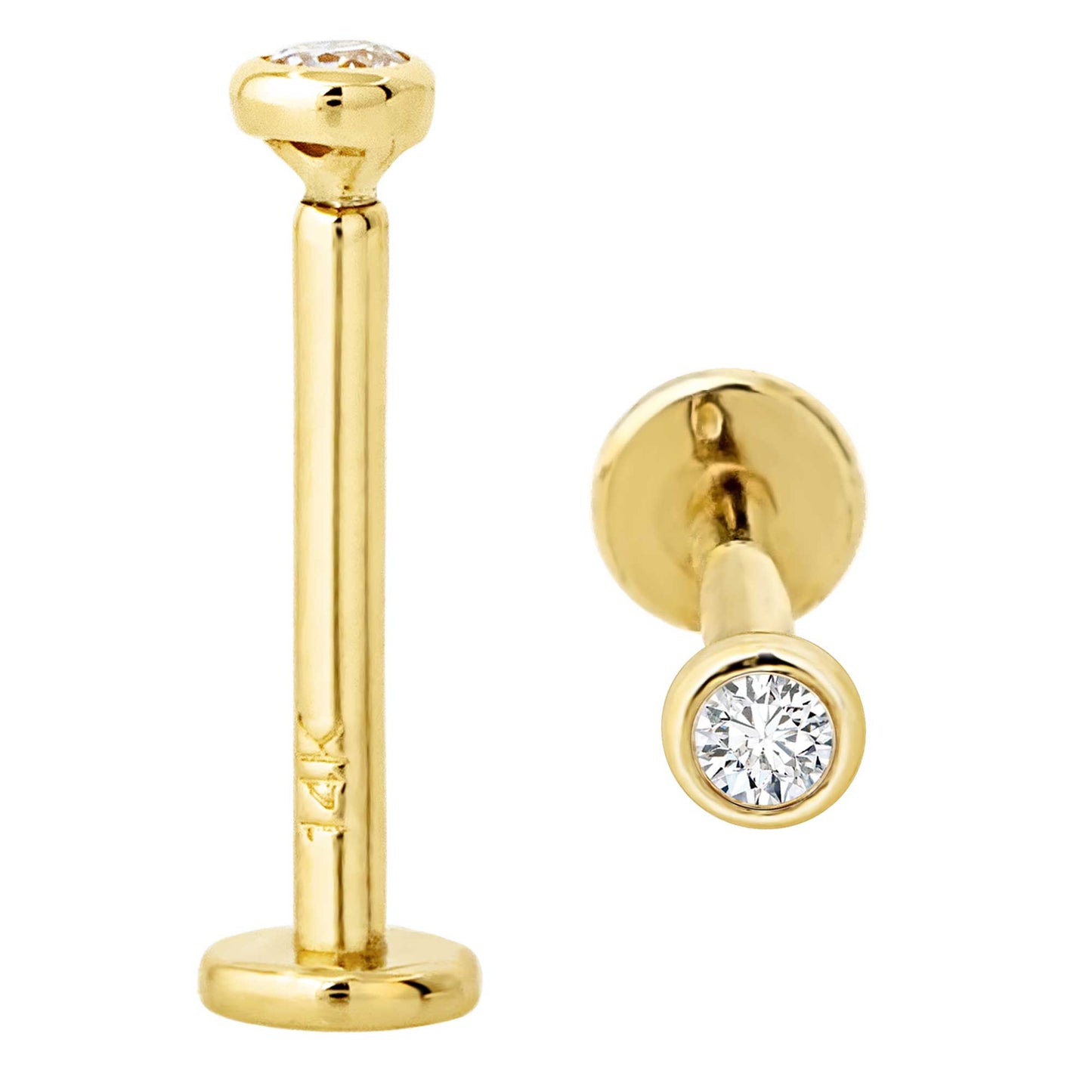 Jewelry Avalanche Unisex 14K Gold Bezel Set 2mm Diamond Labret Studs, Monroe, Lip Ring, 16G