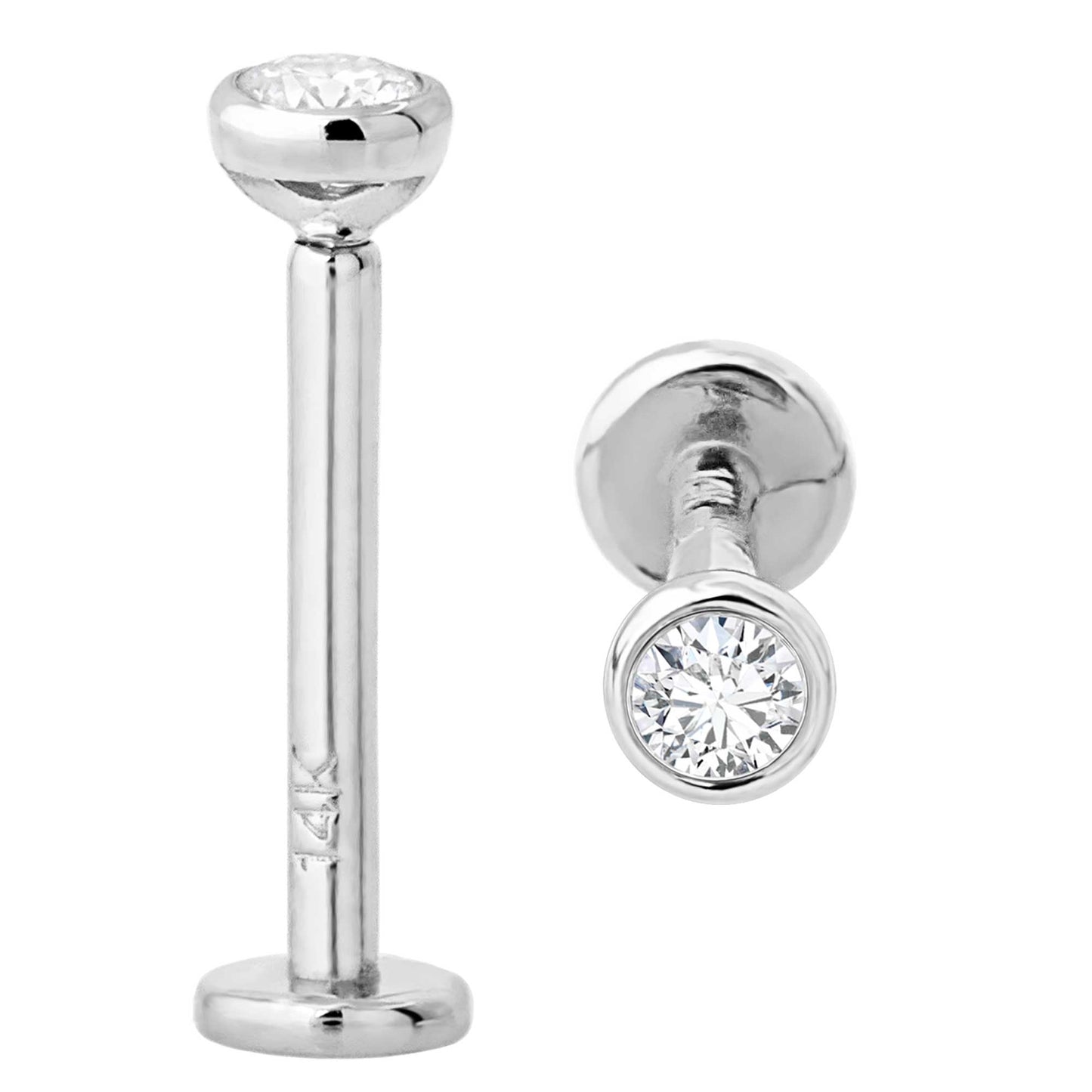 Jewelry Avalanche Unisex 14K Gold Bezel Set 2.5mm Diamond Labret Studs, Monroe, Lip Ring, 16G