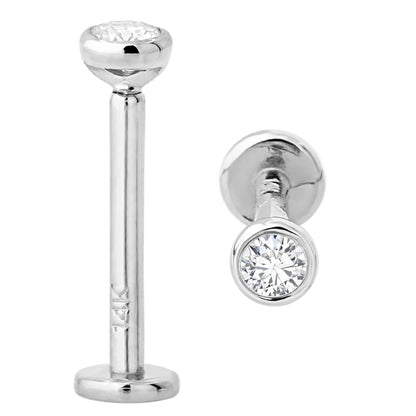 Jewelry Avalanche Unisex 14K Gold Bezel Set 2.5mm Diamond Labret Studs, Monroe, Lip Ring, 16G