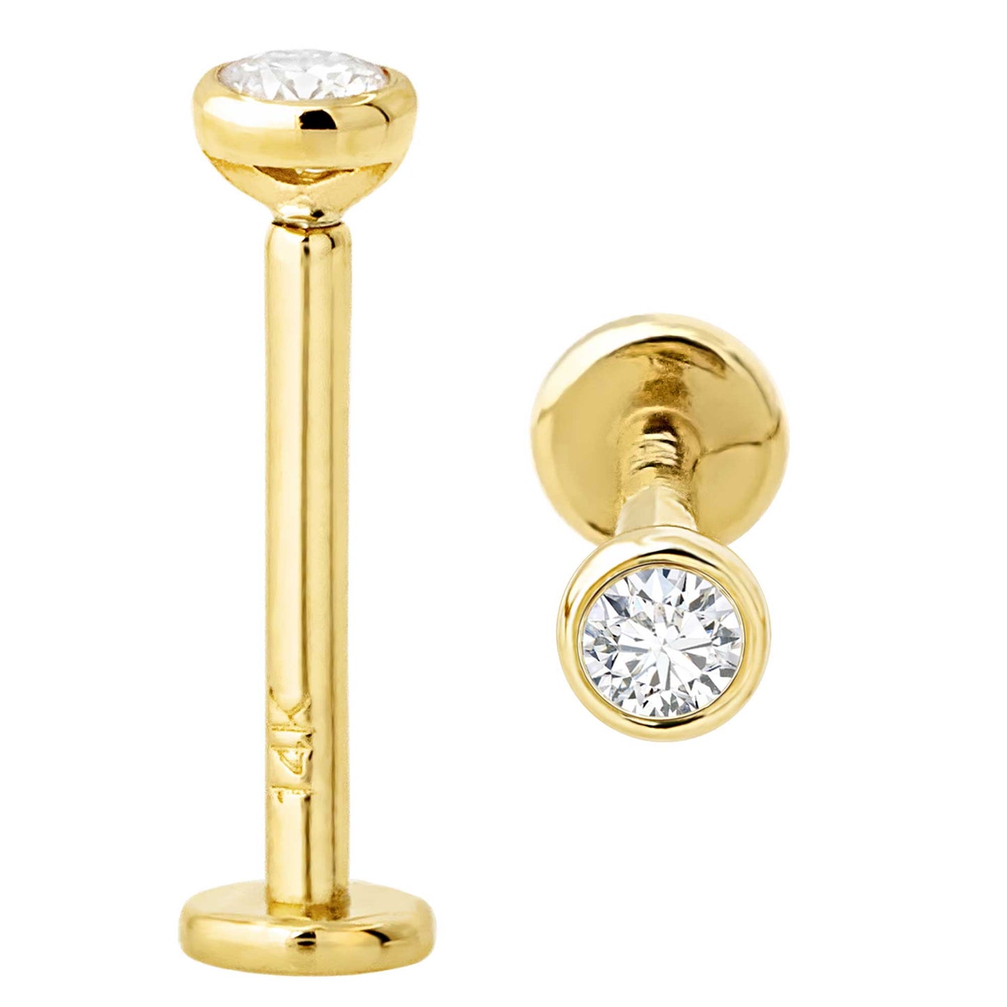 Jewelry Avalanche Unisex 14K Gold Bezel Set 2.5mm Diamond Labret Studs, Monroe, Lip Ring, 16G