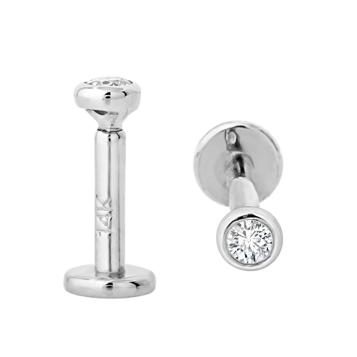 Jewelry Avalanche Unisex 14K Gold Bezel Set 2mm Diamond Labret Studs, Monroe, Lip Ring, 16G