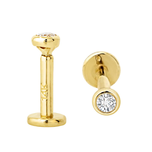 Jewelry Avalanche Unisex 14K Gold Bezel Set 2mm Diamond Labret Studs, Monroe, Lip Ring, 16G