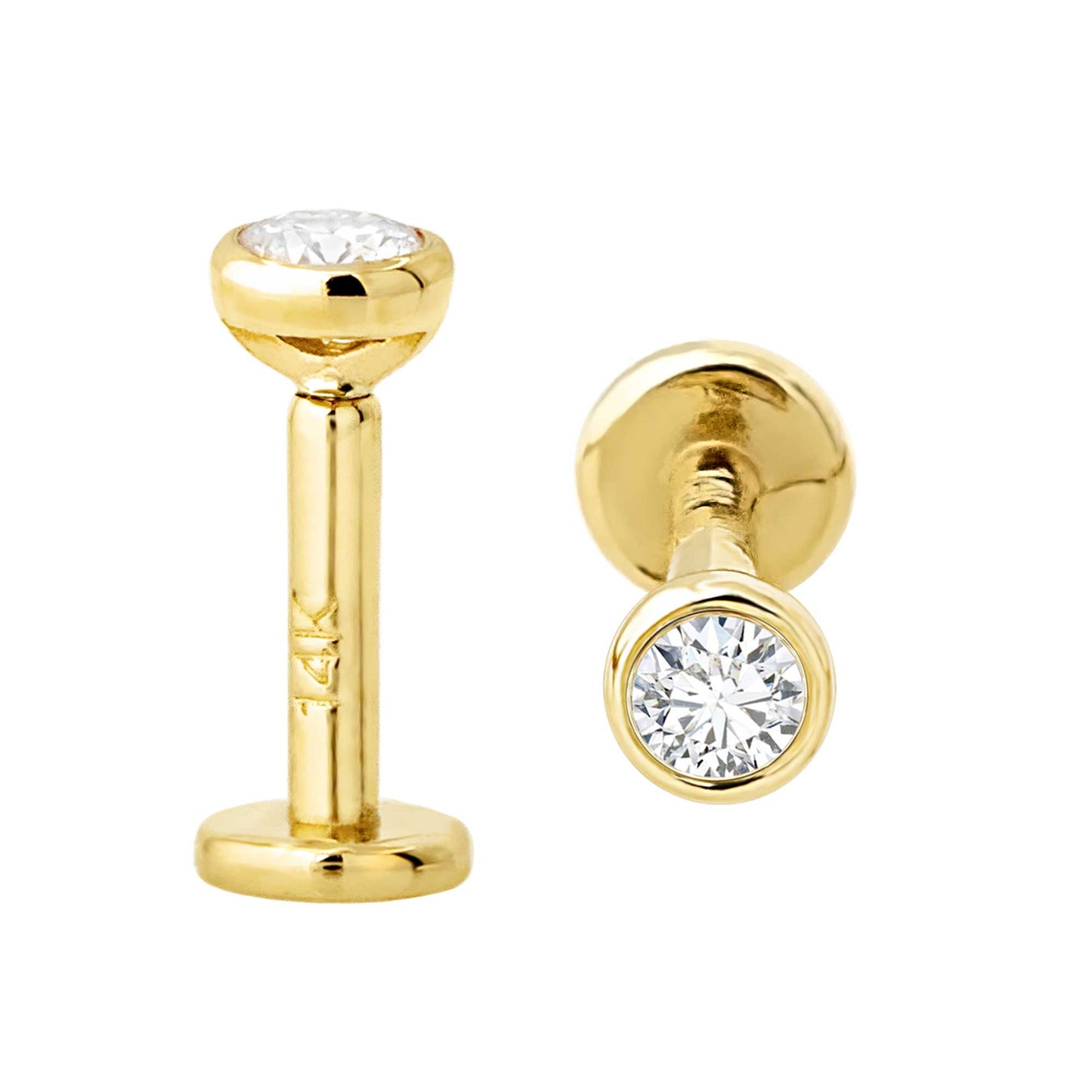 Jewelry Avalanche Unisex 14K Gold Bezel Set 2.5mm Diamond Labret Studs, Monroe, Lip Ring, 16G