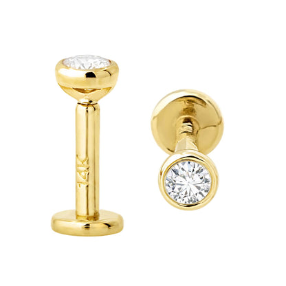Jewelry Avalanche Unisex 14K Gold Bezel Set 2.5mm Diamond Labret Studs, Monroe, Lip Ring, 16G