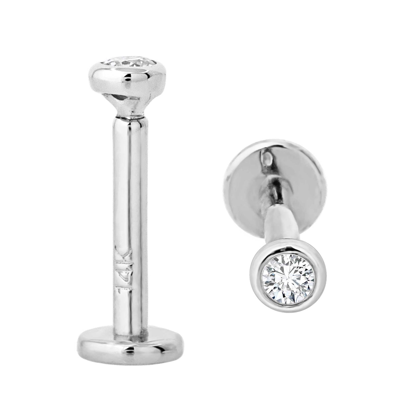 Jewelry Avalanche Unisex 14K Gold Bezel Set 2mm Diamond Labret Studs, Monroe, Lip Ring, 16G