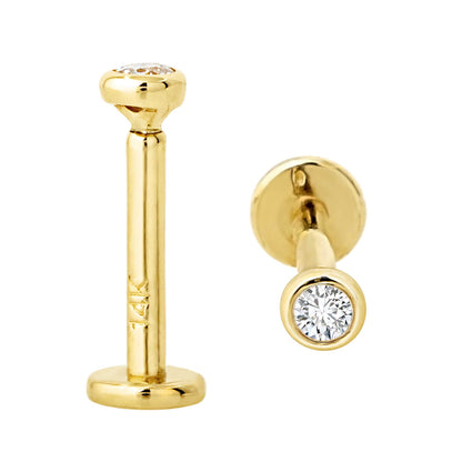 Jewelry Avalanche Unisex 14K Gold Bezel Set 2mm Diamond Labret Studs, Monroe, Lip Ring, 16G
