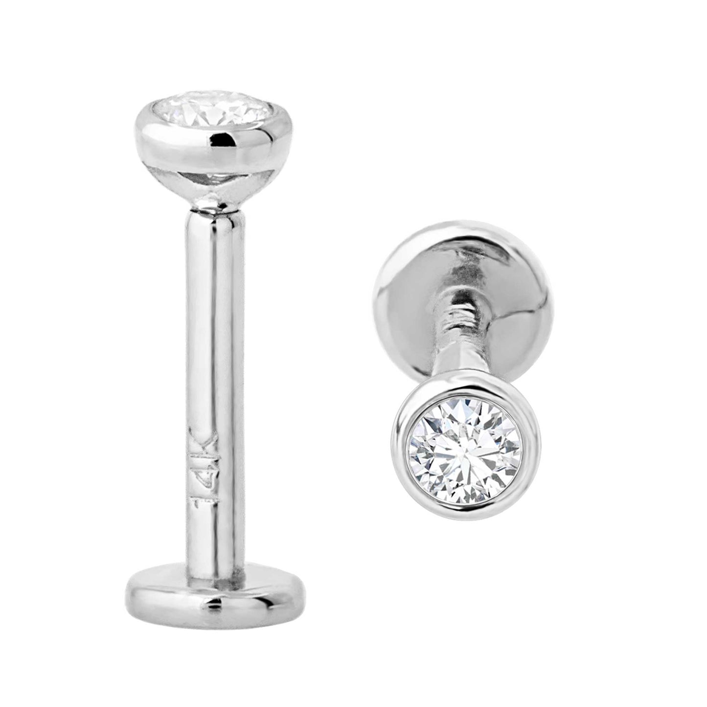 Jewelry Avalanche Unisex 14K Gold Bezel Set 2.5mm Diamond Labret Studs, Monroe, Lip Ring, 16G