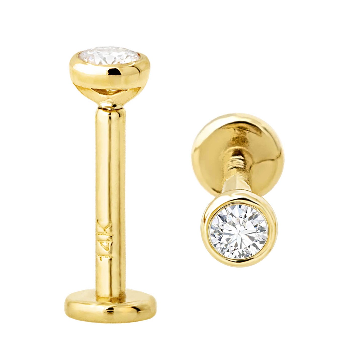 Jewelry Avalanche Unisex 14K Gold Bezel Set 2.5mm Diamond Labret Studs, Monroe, Lip Ring, 16G