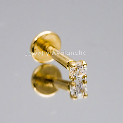 Jewelry Avalanche Unisex 16G 14K Gold 2mm Moissanite Labret Studs, Monroe, Lip Ring, 16G