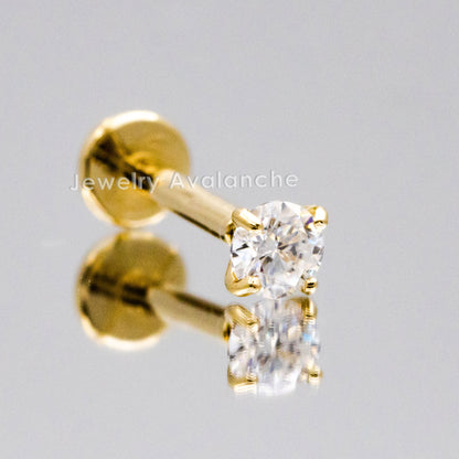 Jewelry Avalanche Unisex 16G 14K Gold 3mm Moissanite Labret Studs, Monroe, Lip Ring, 16G