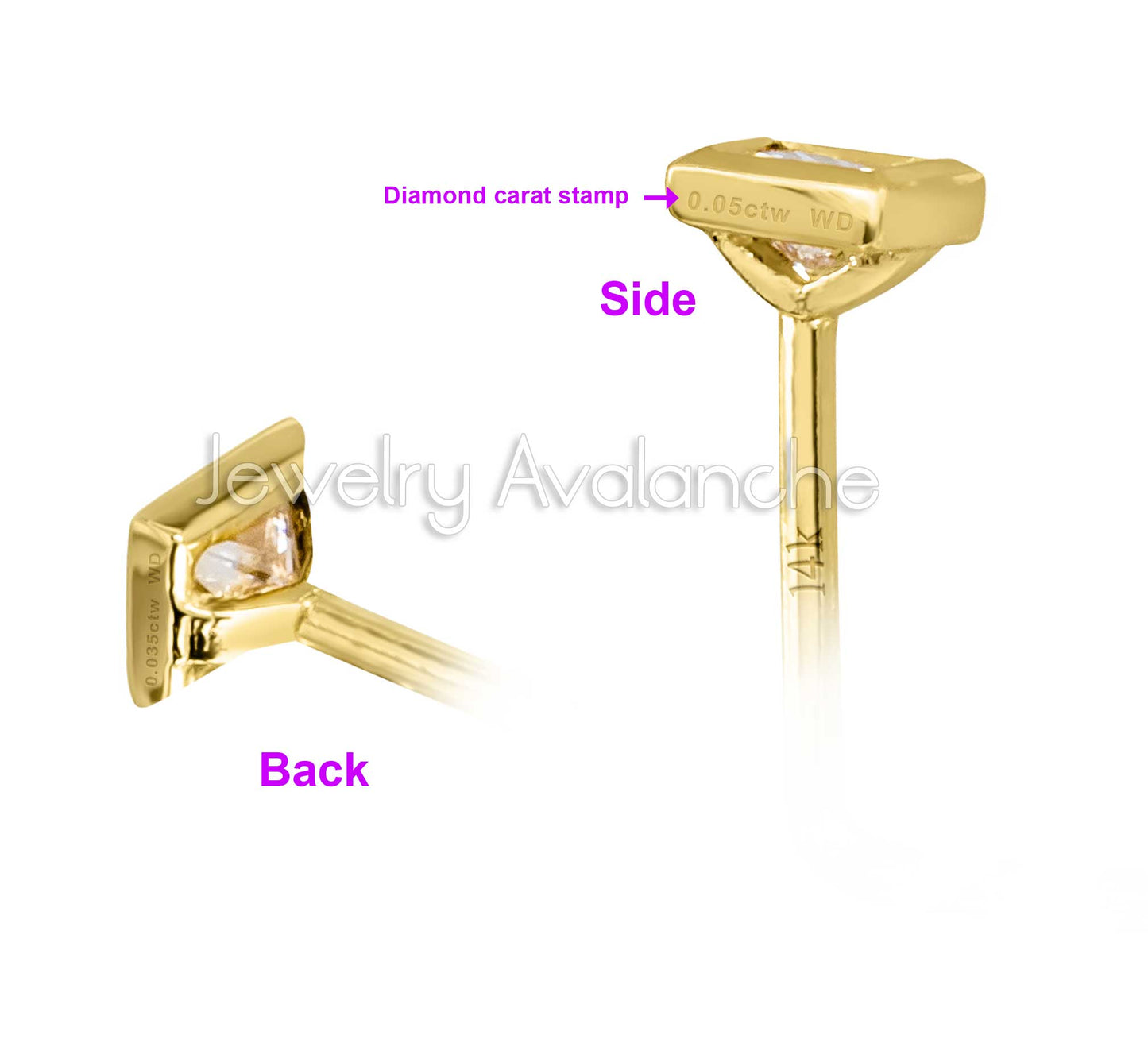 Jewelry Avalanche Bezel Set Princess Cut Diamond L-Shape Nose Stud - Solid 14K Gold - 22G