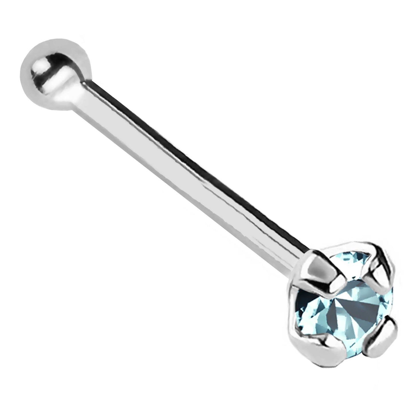 Jewelry Avalanche 22G 14K Gold Ball-end Nose Stud with Aquamarine Gemstone