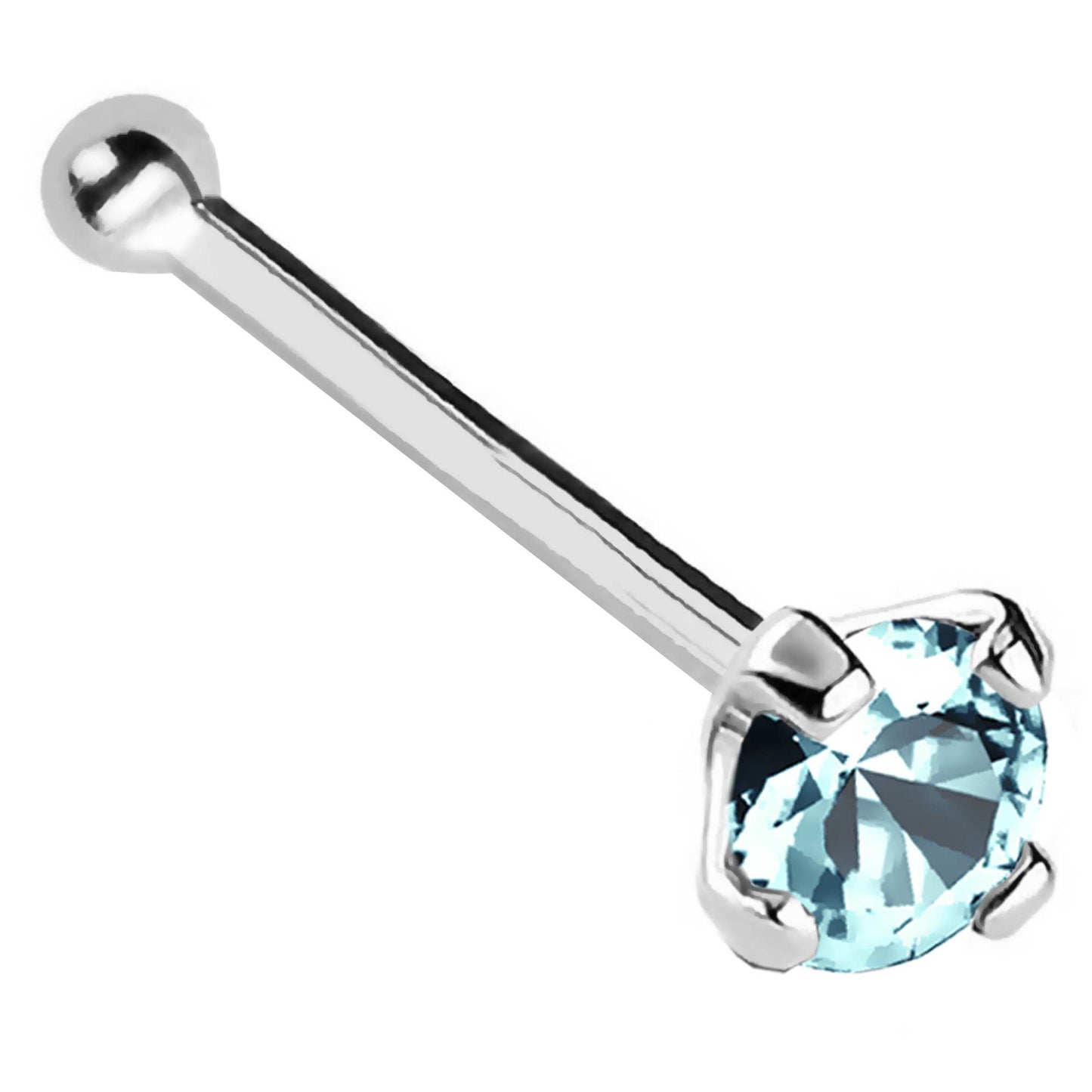 Jewelry Avalanche 22G 14K Gold Ball-end Nose Stud with Aquamarine Gemstone