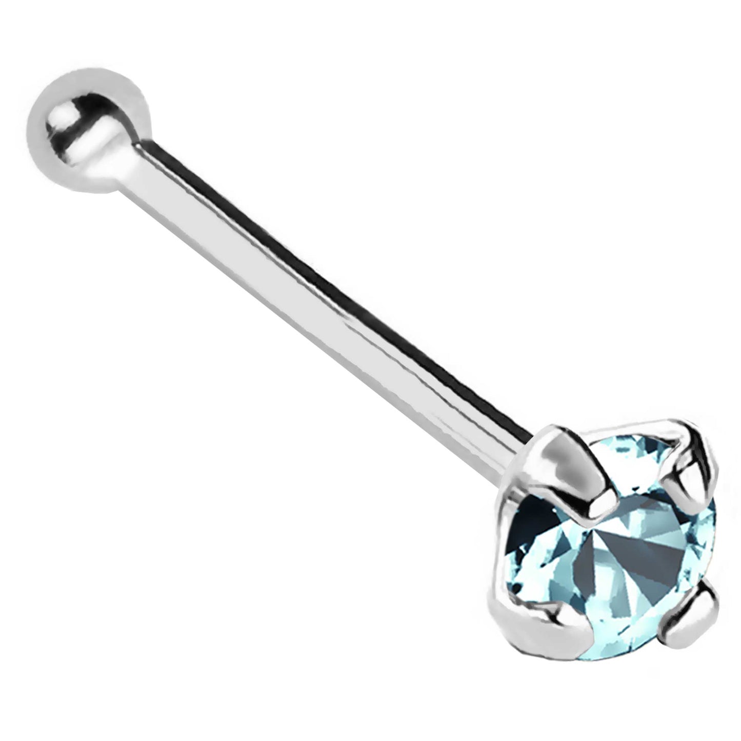 Jewelry Avalanche 22G 14K Gold Ball-end Nose Stud with Aquamarine Gemstone