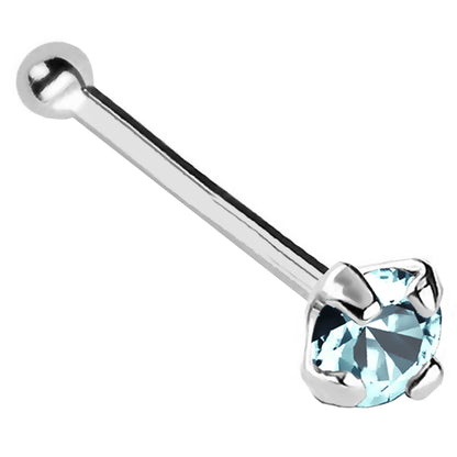 Jewelry Avalanche 22G 14K Gold Ball-end Nose Stud with Aquamarine Gemstone