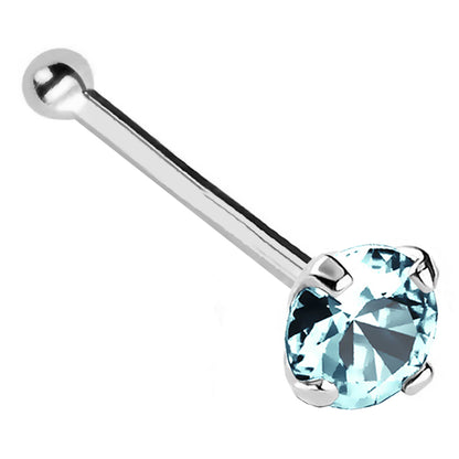 Jewelry Avalanche 22G 14K Gold Ball-end Nose Stud with Aquamarine Gemstone