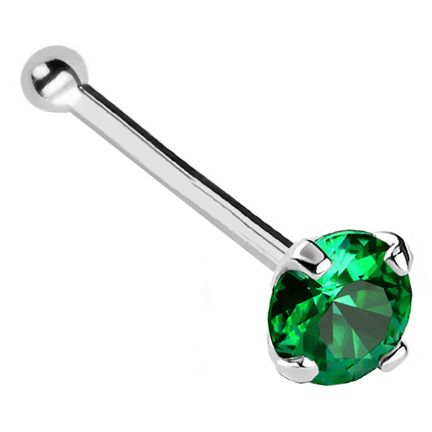 Jewelry Avalanche 22G 14K Gold Ball-end Nose Stud with Emerald Gemstone