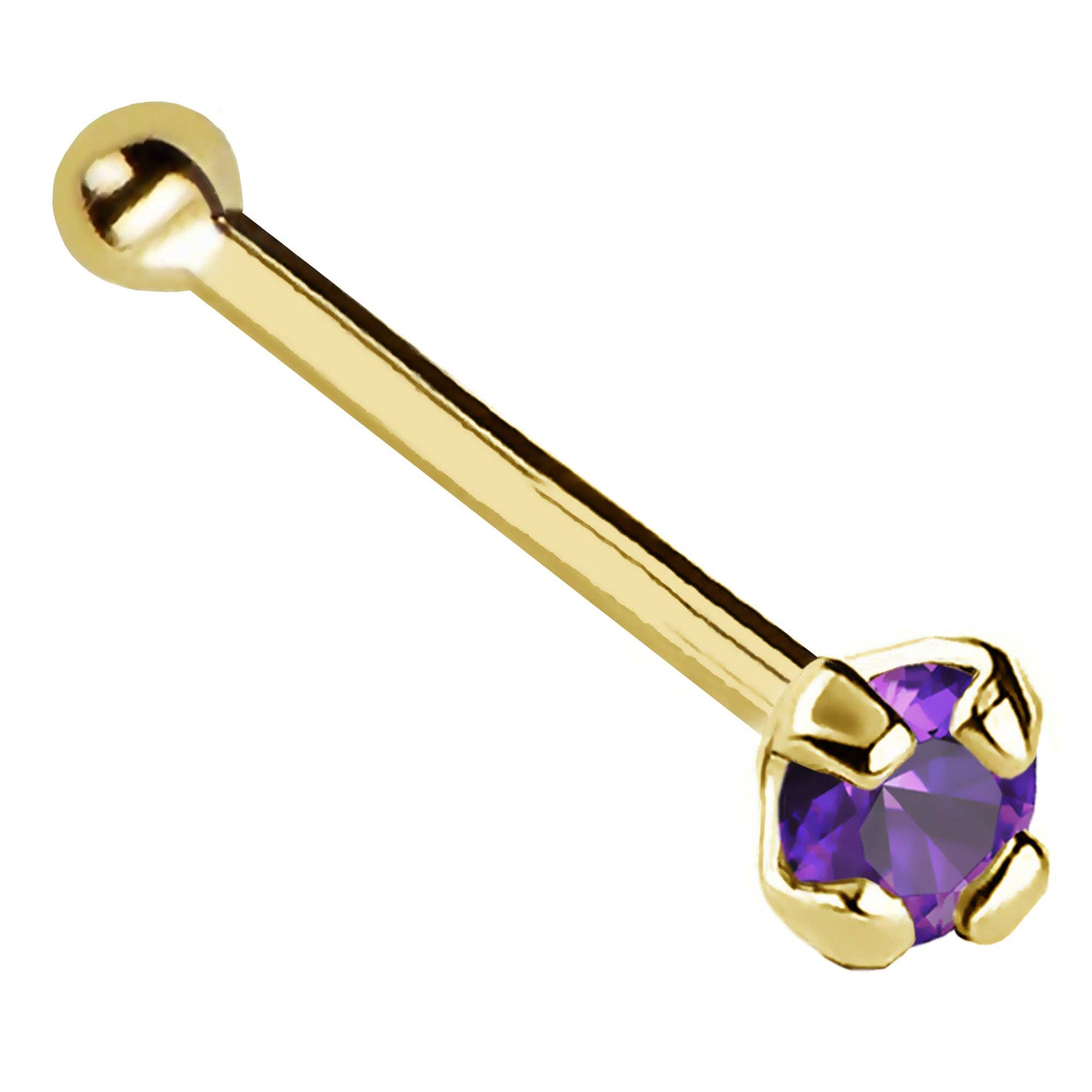 Jewelry Avalanche 22G 14K Gold Ball-end Nose Stud with Amethyst Gemstone