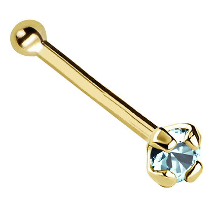 Jewelry Avalanche 22G 14K Gold Ball-end Nose Stud with Aquamarine Gemstone