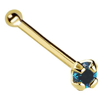 Jewelry Avalanche 22G 14K Gold Ball-end Nose Stud with Blue Diamond