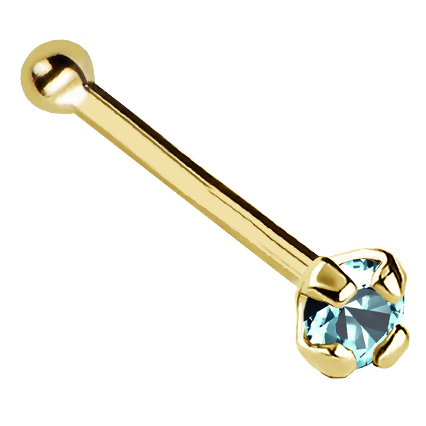 Jewelry Avalanche 22G 14K Gold Ball-end Nose Stud with Blue Topaz Gemstone