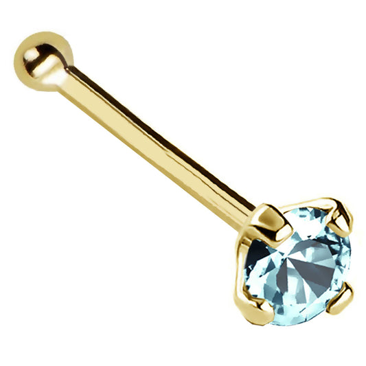 Jewelry Avalanche 22G 14K Gold Ball-end Nose Stud with Aquamarine Gemstone