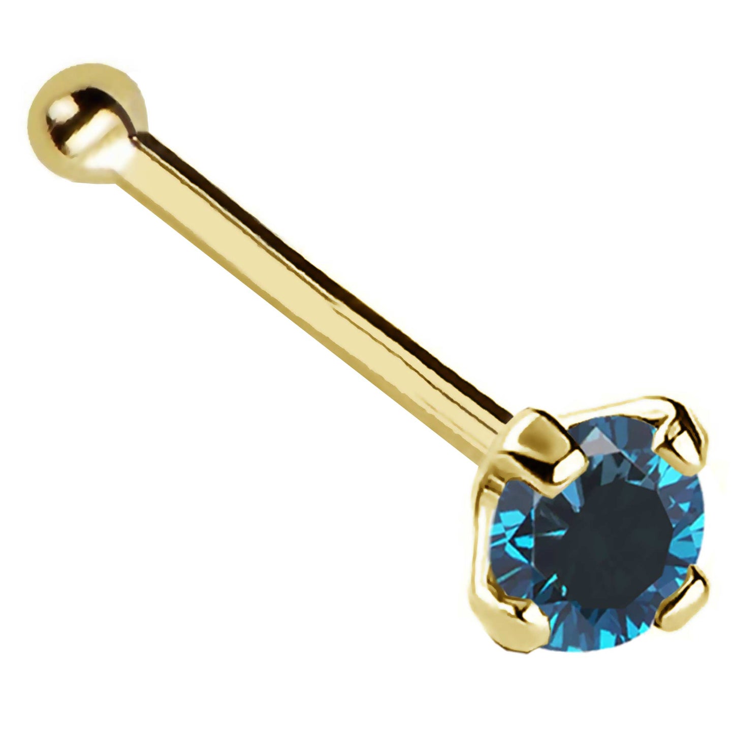Jewelry Avalanche 22G 14K Gold Ball-end Nose Stud with Blue Diamond