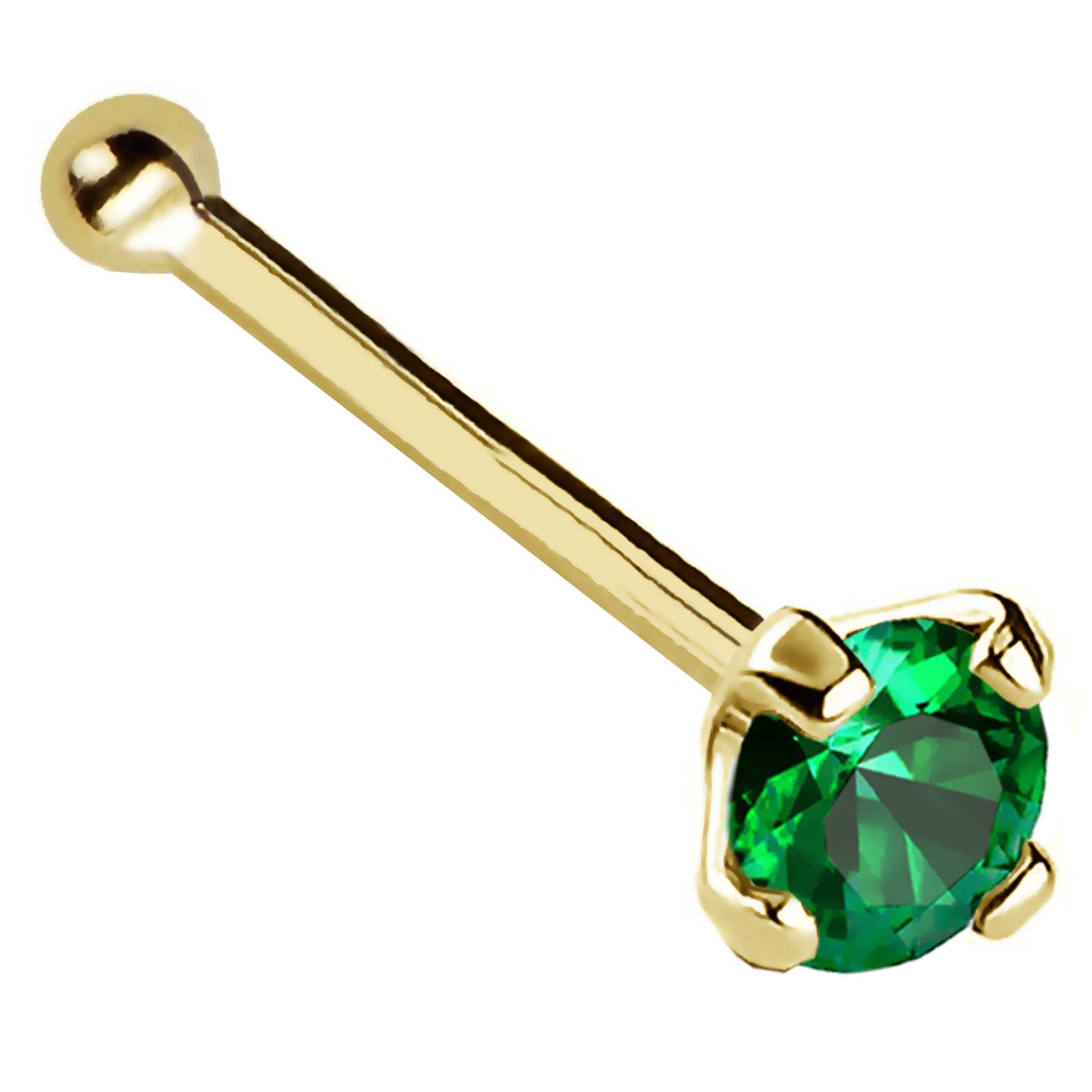 Jewelry Avalanche 22G 14K Gold Ball-end Nose Stud with Emerald Gemstone