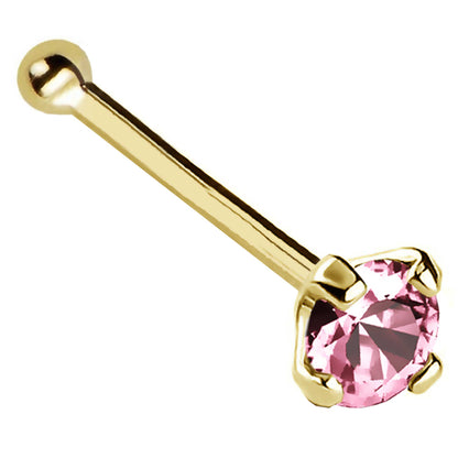 Jewelry Avalanche 22G 14K Gold Ball-end Nose Stud with Pink Tourmaline Gemstone